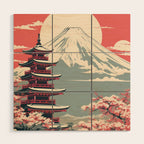 Cherry Blossom Fuji Shrine Wood Wall Art Gallery Image 1