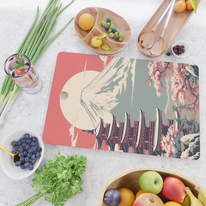 Cherry Blossom Fuji Shrine Cutting Board Gallery Image 2