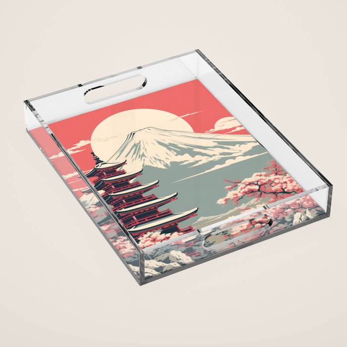 Cherry Blossom Fuji Shrine Acrylic Tray Gallery Image 1