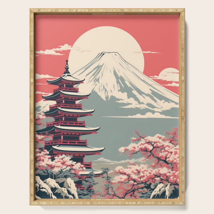 Cherry Blossom Fuji Shrine Serving Tray Gallery Image 1