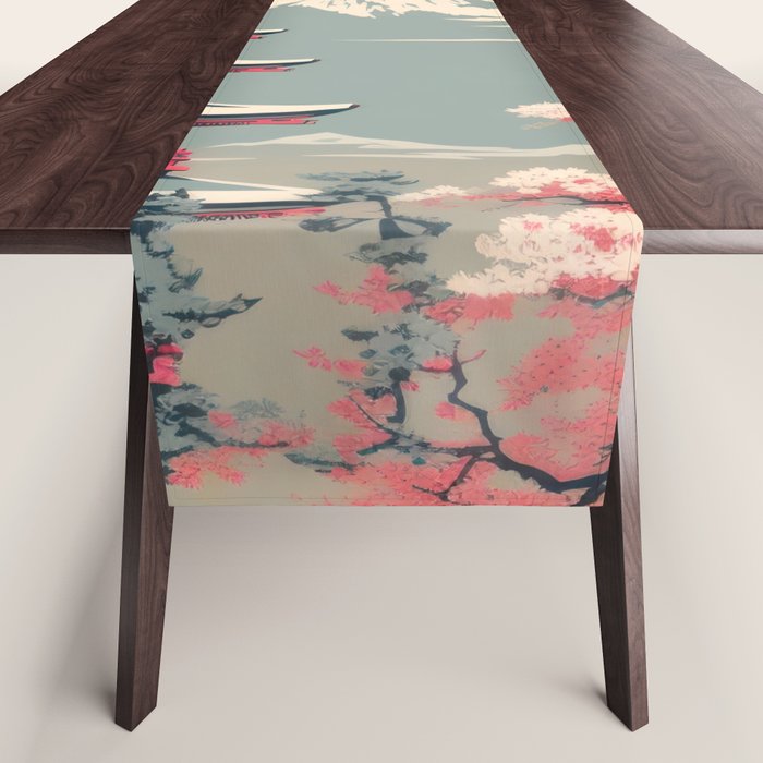 Cherry Blossom Fuji Shrine Table Runner Gallery Image 1