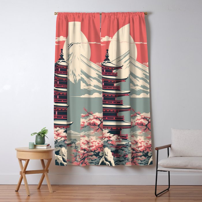 Cherry Blossom Fuji Shrine Window Curtain Gallery Image 1