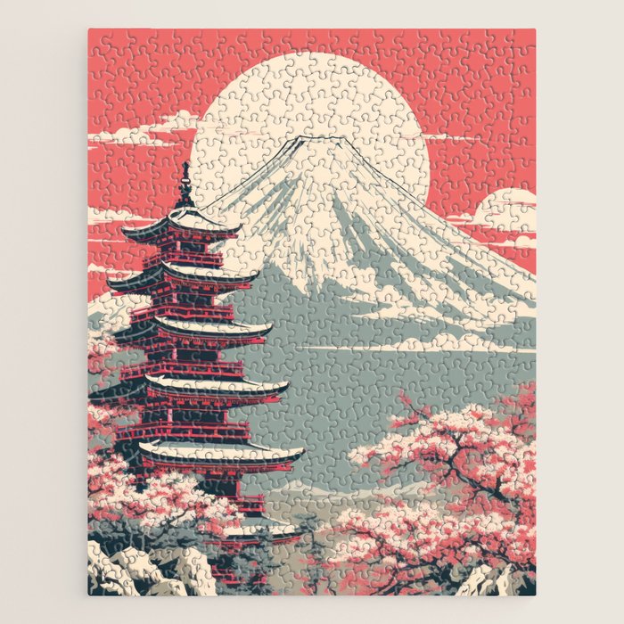 Cherry Blossom Fuji Shrine Jigsaw Puzzle Gallery Image 1