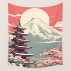 Cherry Blossom Fuji Shrine Wall Tapestry Gallery Image 4