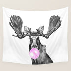Bubble Gum Moose in Black and White Wall Tapestry Gallery Image 4