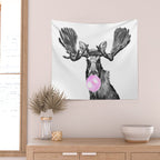 Bubble Gum Moose in Black and White Wall Tapestry Gallery Image 2