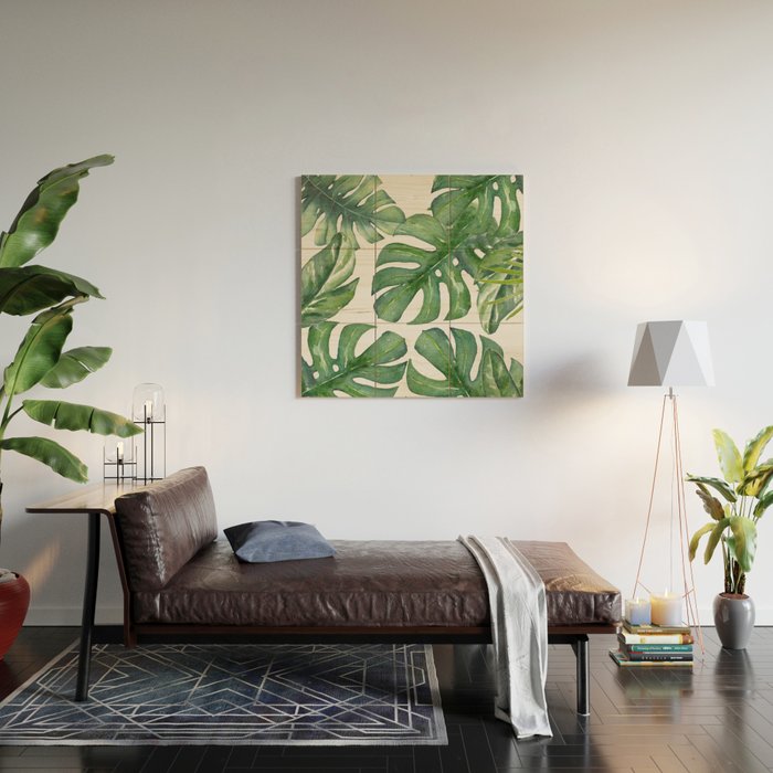 Monstera Leaves Wood Wall Art Gallery Image 2
