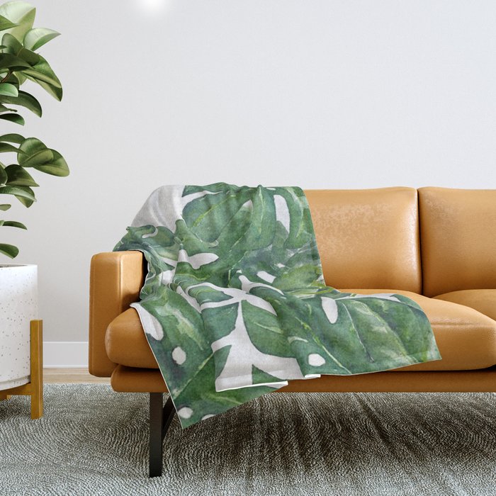 Monstera Leaves Throw Blanket Gallery Image 1