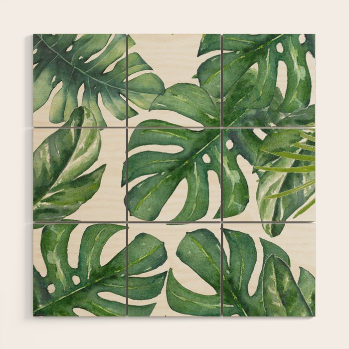 Monstera Leaves Wood Wall Art Gallery Image 1