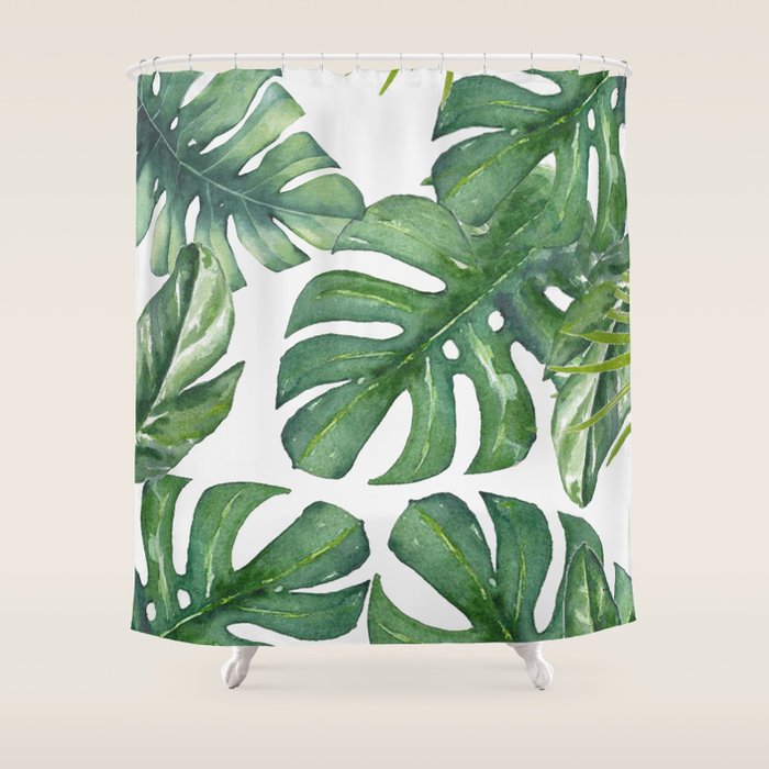 Monstera Leaves Shower Curtain Gallery Image 1
