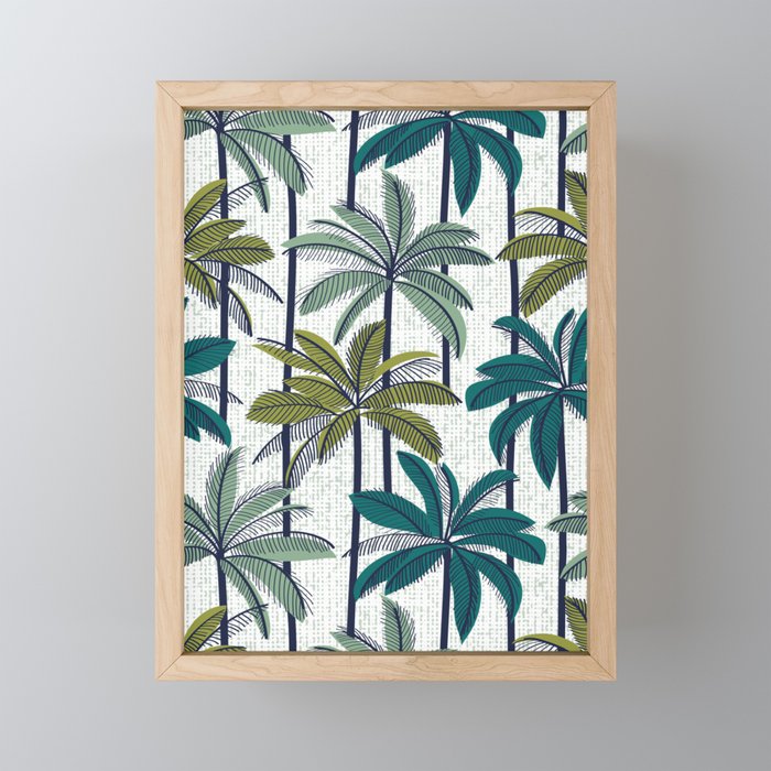 Retro Palm Springs vibes // white background highball sage and pine green palm trees oxford navy blue lines Mini Art Print Gallery Image 1