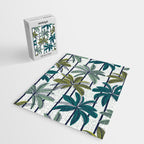 Retro Palm Springs vibes // white background highball sage and pine green palm trees oxford navy blue lines Jigsaw Puzzle Gallery Image 2