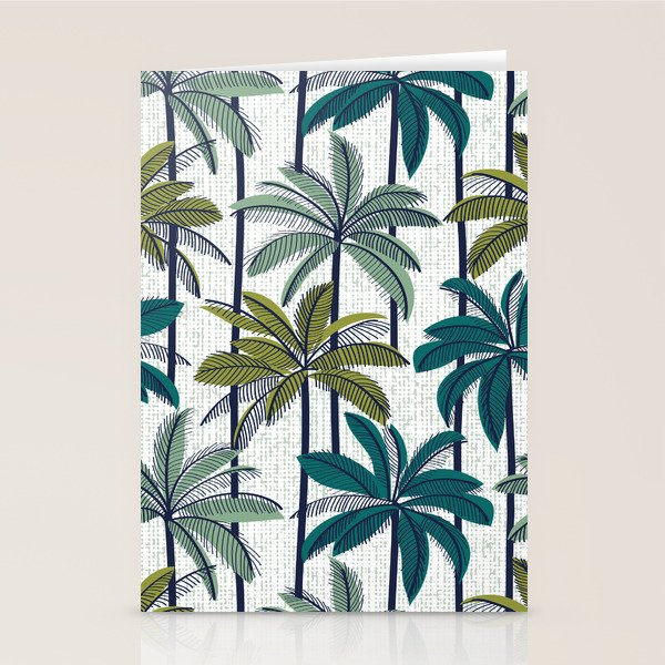 Retro Palm Springs vibes // white background highball sage and pine green palm trees oxford navy blue lines Stationery Card Gallery Image 2