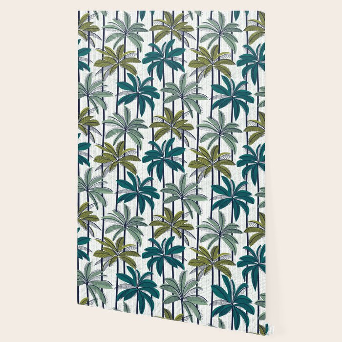 Retro Palm Springs vibes // white background highball sage and pine green palm trees oxford navy blue lines Wallpaper Gallery Image 2