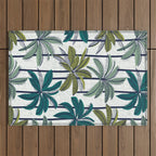 Retro Palm Springs vibes // white background highball sage and pine green palm trees oxford navy blue lines Outdoor Rug Gallery Image 1