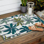 Retro Palm Springs vibes // white background highball sage and pine green palm trees oxford navy blue lines Outdoor Rug Gallery Image 2