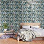 Retro Palm Springs vibes // white background highball sage and pine green palm trees oxford navy blue lines Wallpaper Gallery Image 3