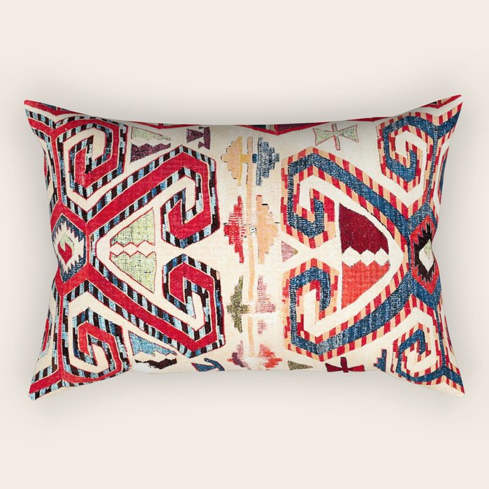 Konya Antique Turkish Kilim Print Rectangular Pillow Gallery Image 2