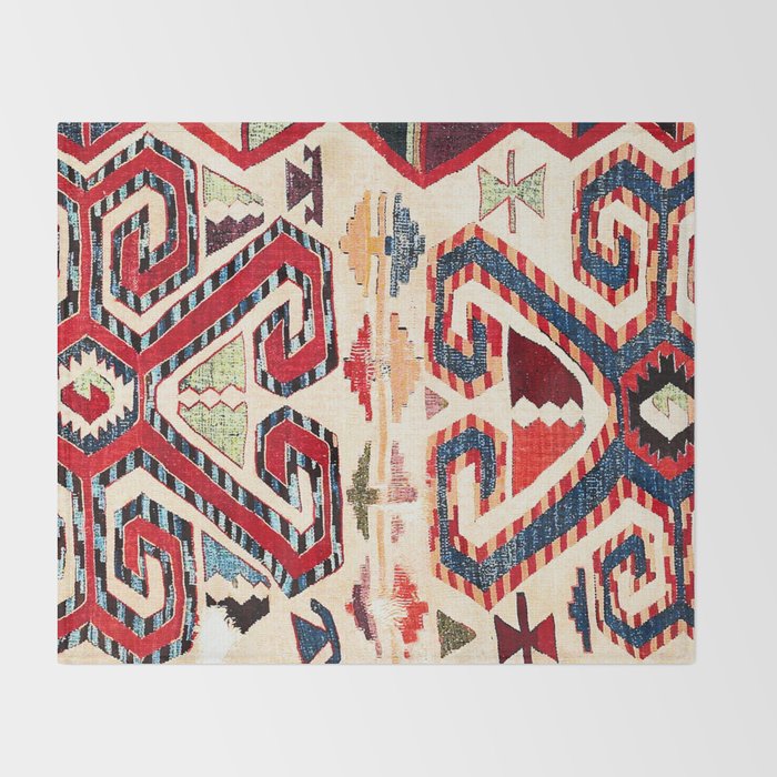Konya Antique Turkish Kilim Print Throw Blanket Gallery Image 2