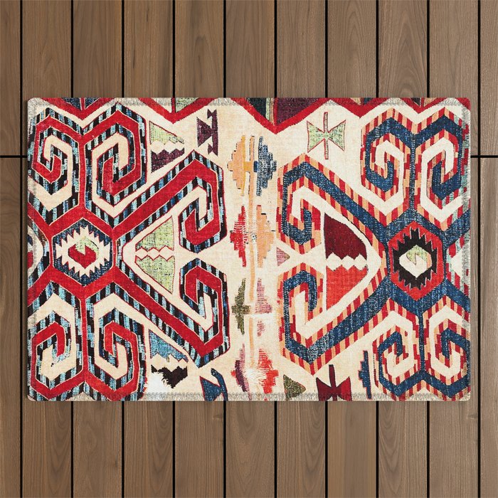 Konya Antique Turkish Kilim Print Outdoor Rug Gallery Image 1