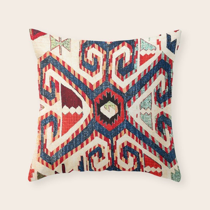 Konya Antique Turkish Kilim Print Throw Pillow Gallery Image 6