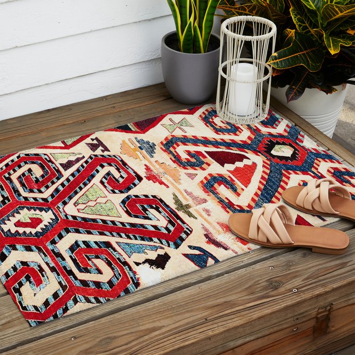 Konya Antique Turkish Kilim Print Outdoor Rug Gallery Image 2