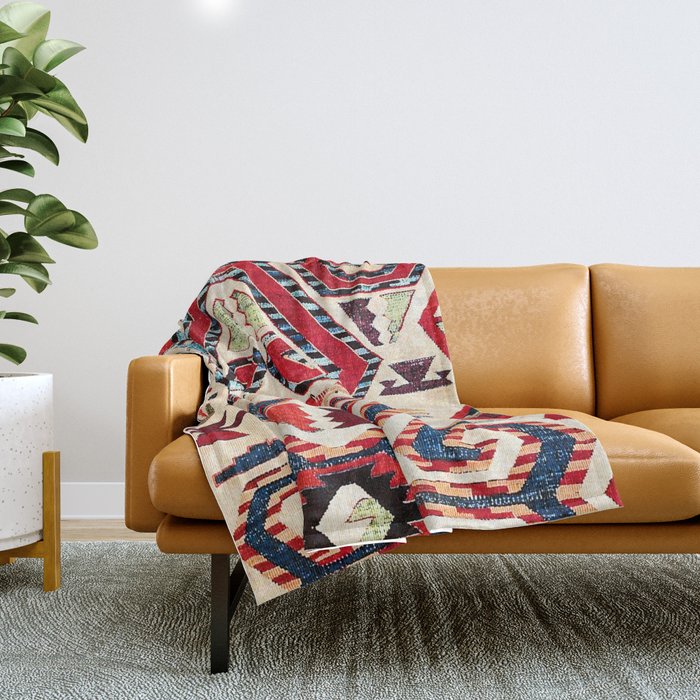 Konya Antique Turkish Kilim Print Throw Blanket Gallery Image 1