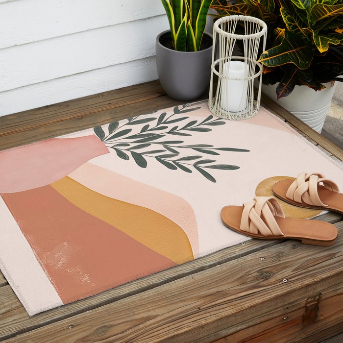 Boho Plant Vase with Moon Abstract Earth Tone Wall Art Outdoor Rug Gallery Image 2