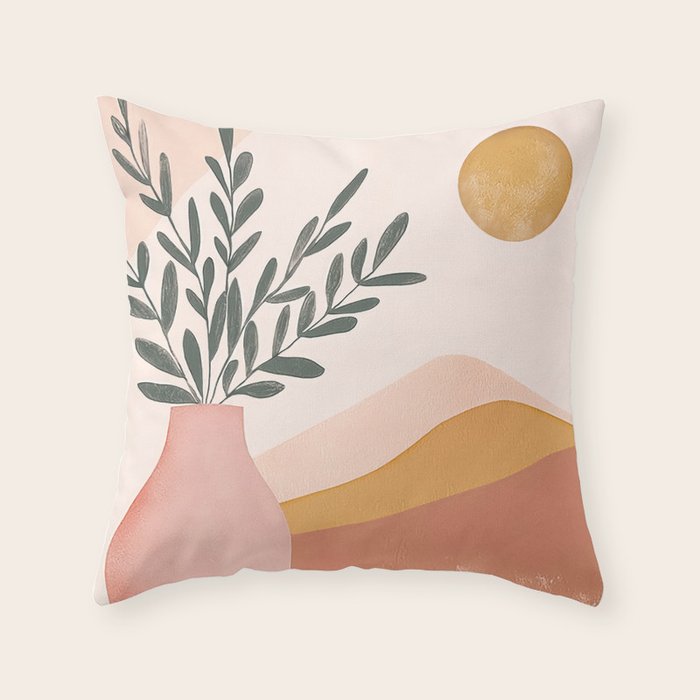 Boho Plant Vase with Moon Abstract Earth Tone Wall Art Throw Pillow Gallery Image 6