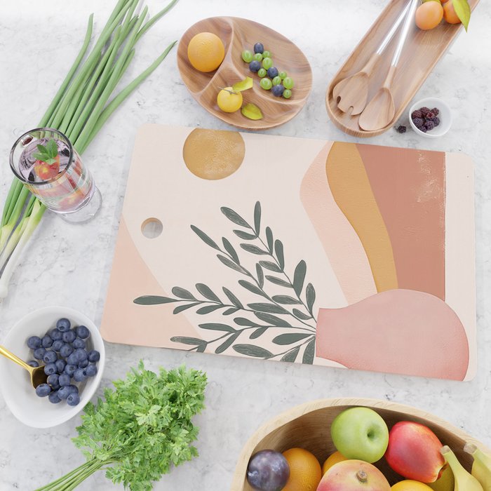 Boho Plant Vase with Moon Abstract Earth Tone Wall Art Cutting Board Gallery Image 2