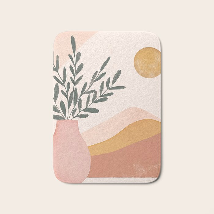Boho Plant Vase with Moon Abstract Earth Tone Wall Art Bath Mat Gallery Image 1