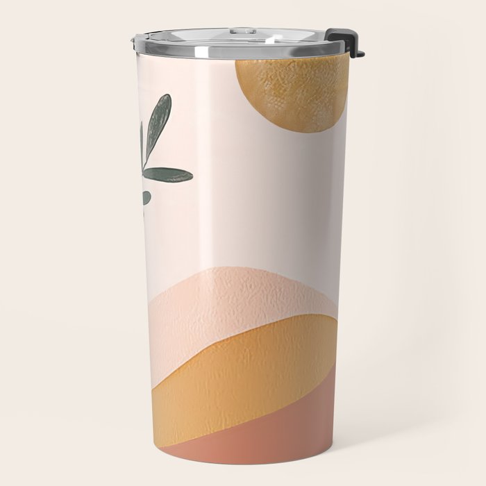 Boho Plant Vase with Moon Abstract Earth Tone Wall Art Travel Mug Gallery Image 2