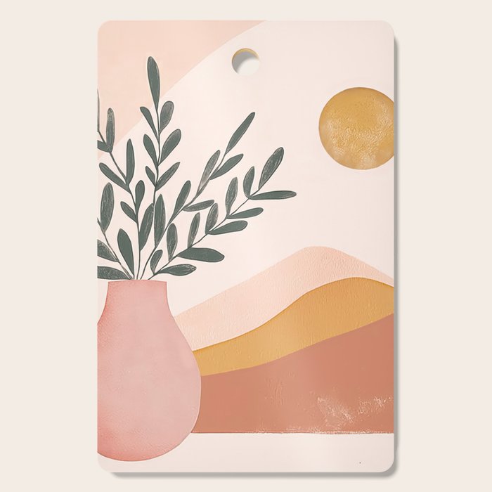 Boho Plant Vase with Moon Abstract Earth Tone Wall Art Cutting Board Gallery Image 1