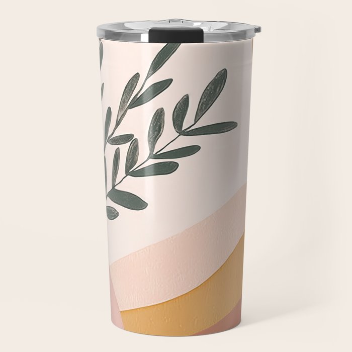 Boho Plant Vase with Moon Abstract Earth Tone Wall Art Travel Mug Gallery Image 1