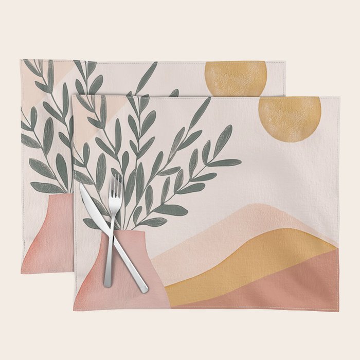 Boho Plant Vase with Moon Abstract Earth Tone Wall Art Placemat Gallery Image 1