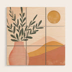 Boho Plant Vase with Moon Abstract Earth Tone Wall Art Wood Wall Art Gallery Image 1