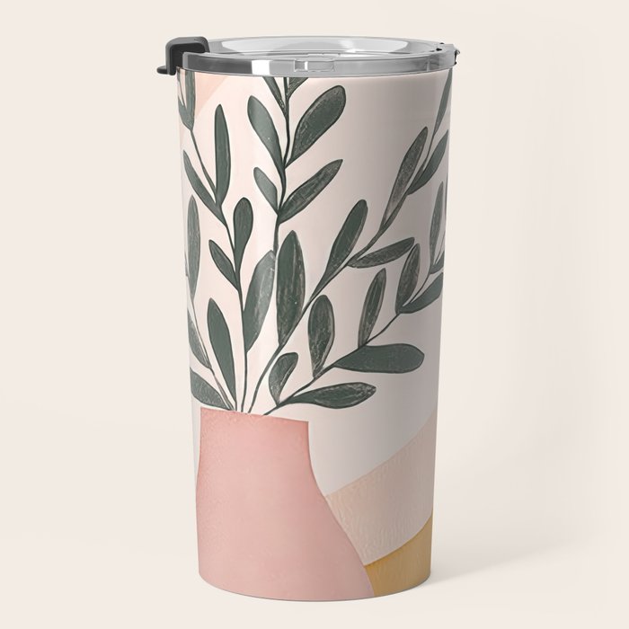 Boho Plant Vase with Moon Abstract Earth Tone Wall Art Travel Mug Gallery Image 3