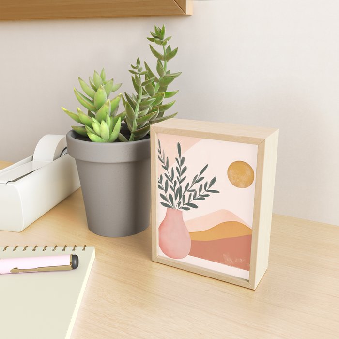 Boho Plant Vase with Moon Abstract Earth Tone Wall Art Mini Art Print Gallery Image 2