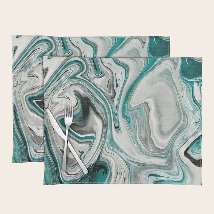 Green Marble Liquid Swirl Green Placemat Gallery Image 1