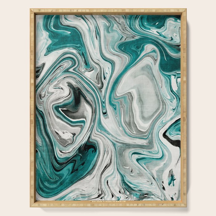 Green Marble Liquid Swirl Green Serving Tray Gallery Image 1