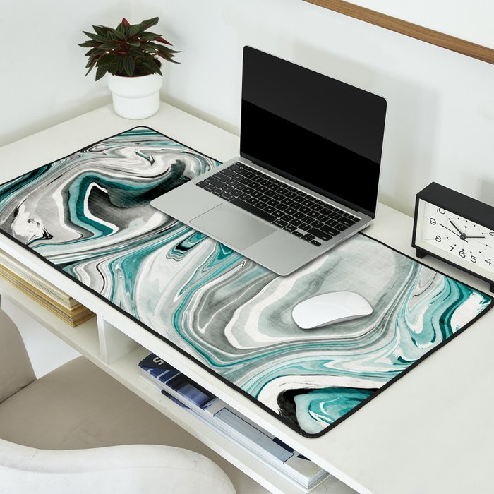 Green Marble Liquid Swirl Green Desk Mat Gallery Image 2