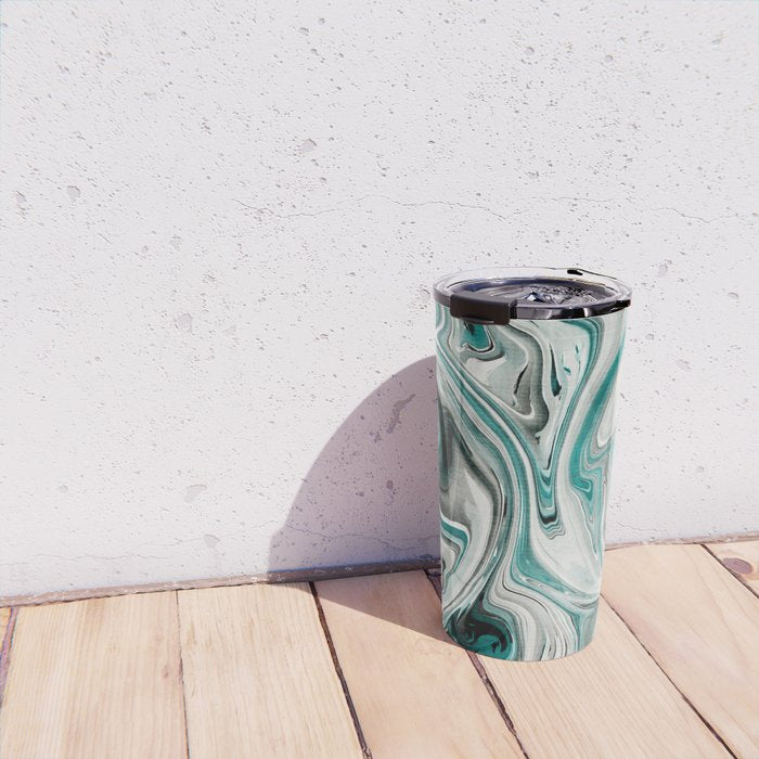 Green Marble Liquid Swirl Green Travel Mug Gallery Image 4