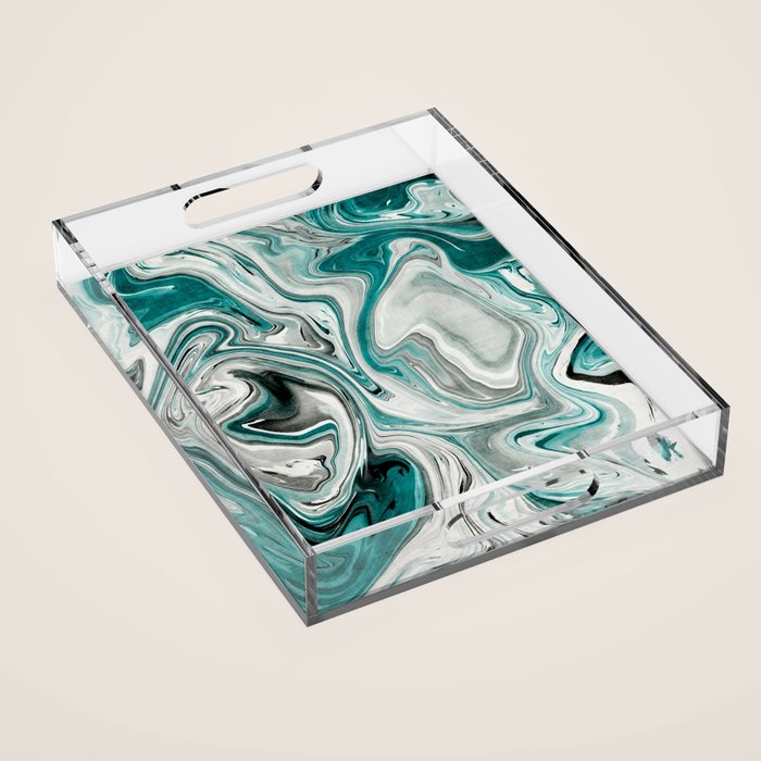 Green Marble Liquid Swirl Green Acrylic Tray Gallery Image 1