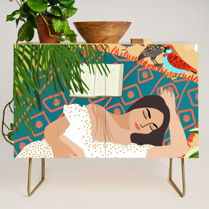 Beach. Read. Sleep. | Boho Woman Sea Beachy Travel | Summer Birds Sand Picnic Ocean Vacation Credenza Gallery Image 1