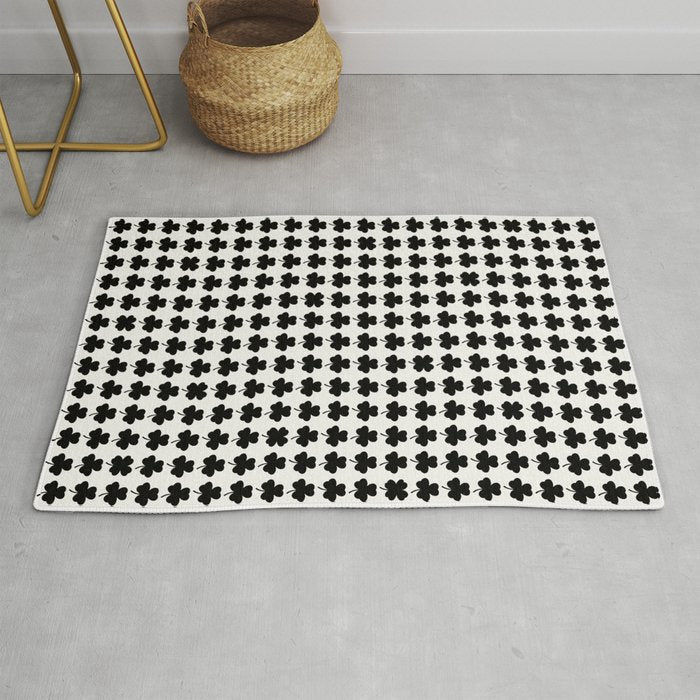 Clovers I Black and White Botanical Pattern Rug Gallery Image 1