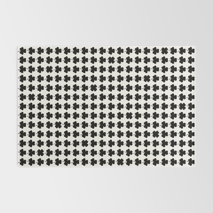 Clovers I Black and White Botanical Pattern Rug Gallery Image 2