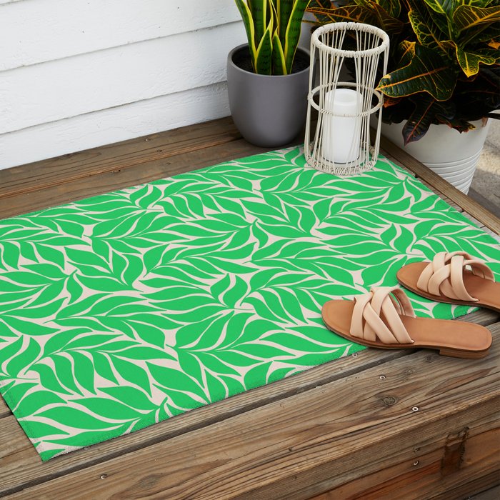 Green Palm Leaves Pattern Outdoor Rug Gallery Image 2