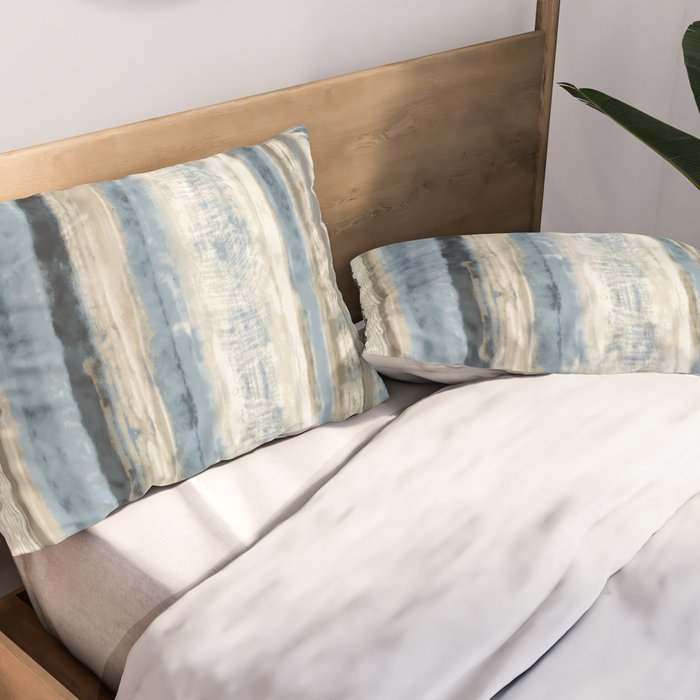 Distressed Blue and White Watercolor Stripe Pillow Sham Gallery Image 2