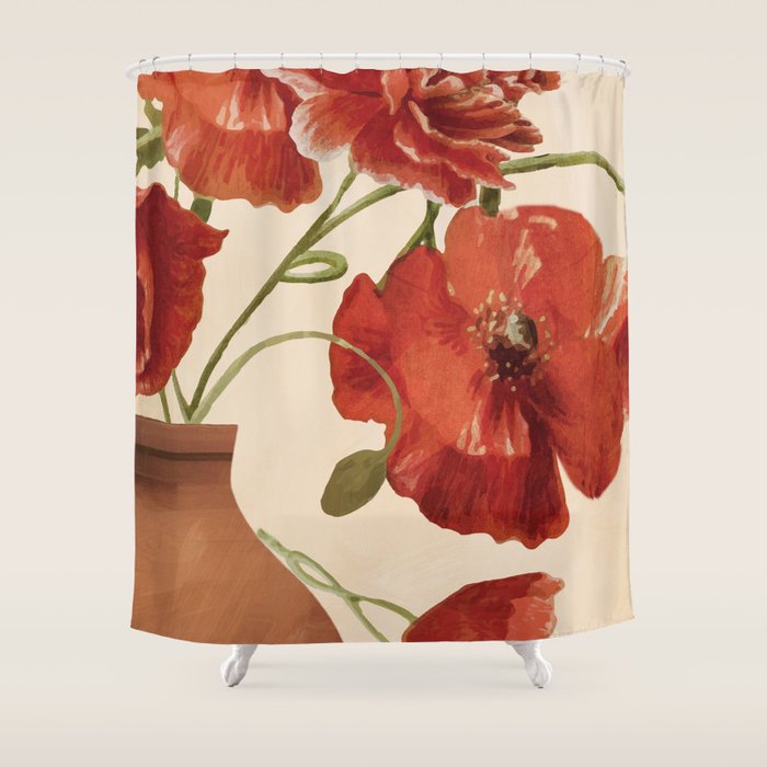 Poppies in Vase 2 Shower Curtain Gallery Image 1