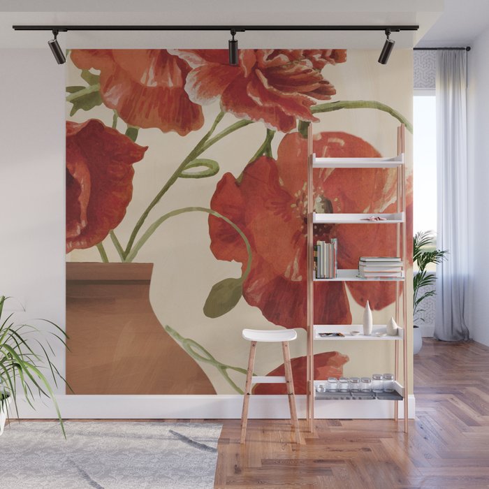 Poppies in Vase 2 Wall Mural Gallery Image 1